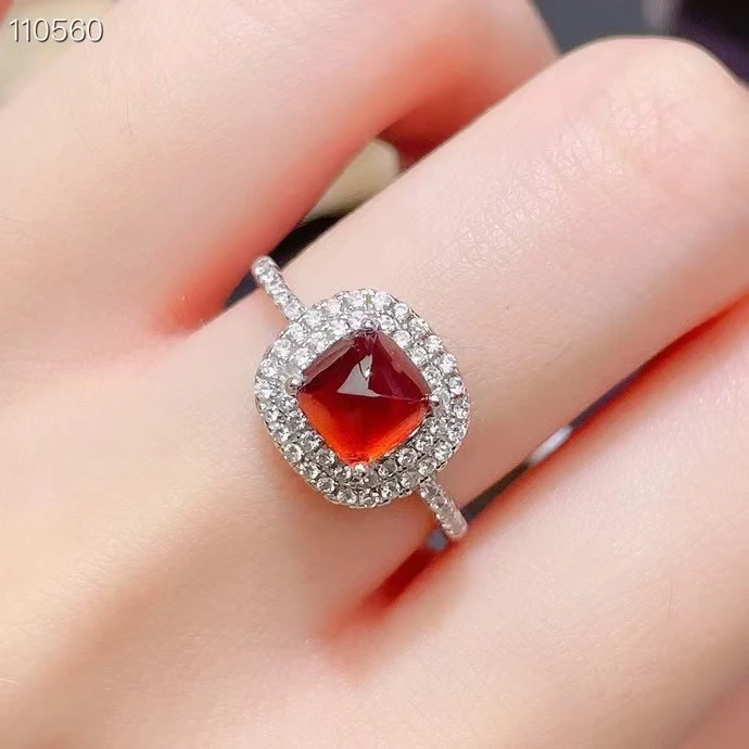 

100% 925 Sterling Silver Natural Gemstone Garnet Ladies Ring Pagoda 6x6 Party Birthday Gift Marry Girl Got Engaged New