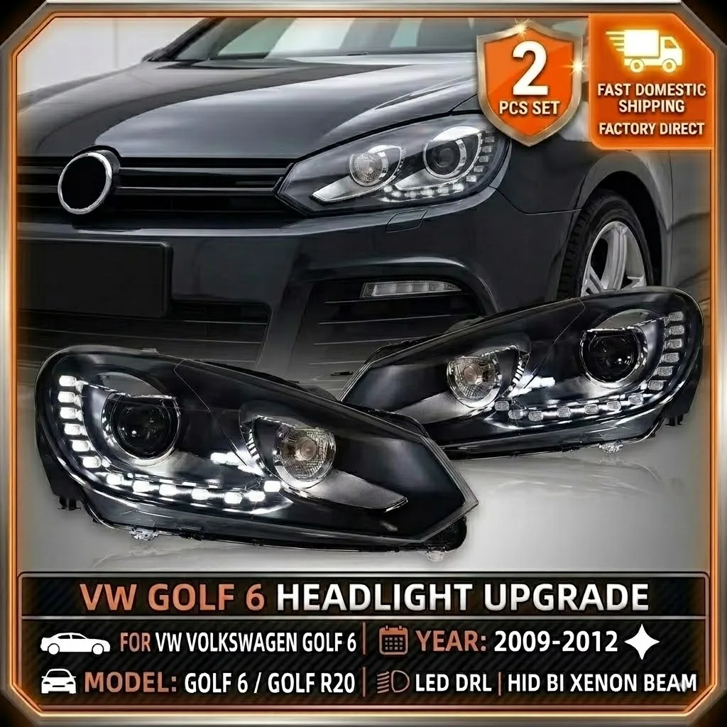 2 Stück Auto-Styling LED-Lampe für VW Volkswagen Golf 6 LED-Scheinwerfer 2009-2012 Golf R20 Design LED DRL HID-Scheinwerfer Angel Eye Bi-Xenon-Strahl Front Auto-Zubehör Ersatz