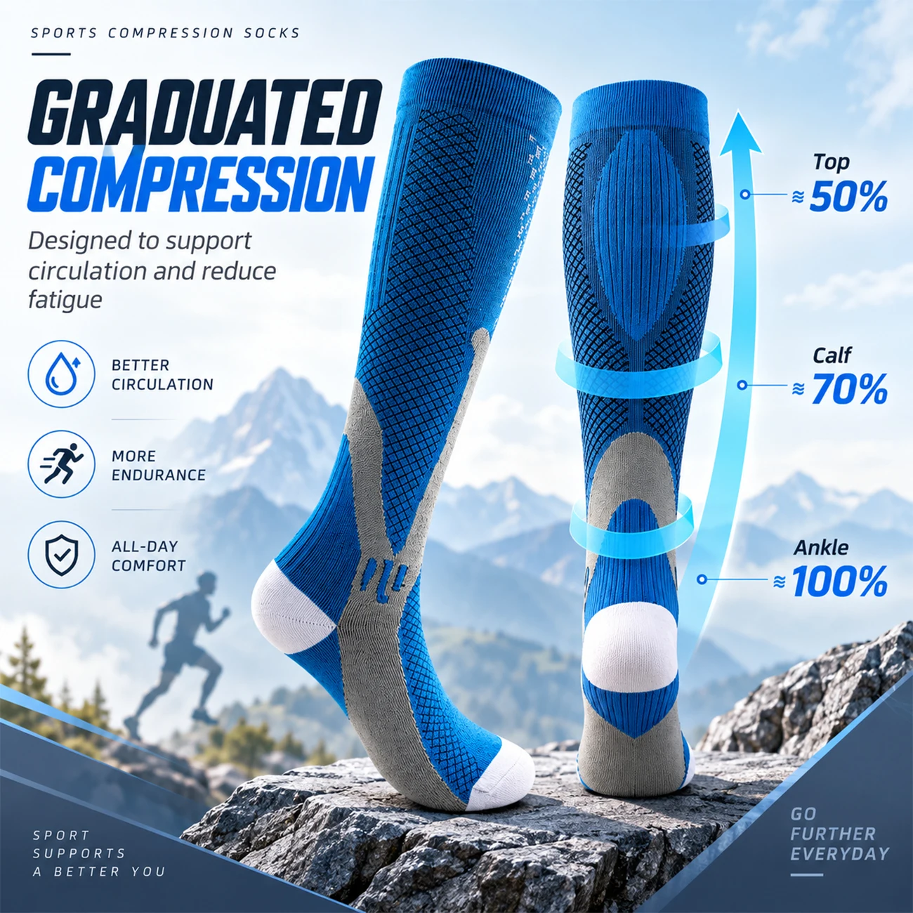 Sports Compression Socks Calf Sleeves Breathable Support Socks for Running Cycling Basketball Workout