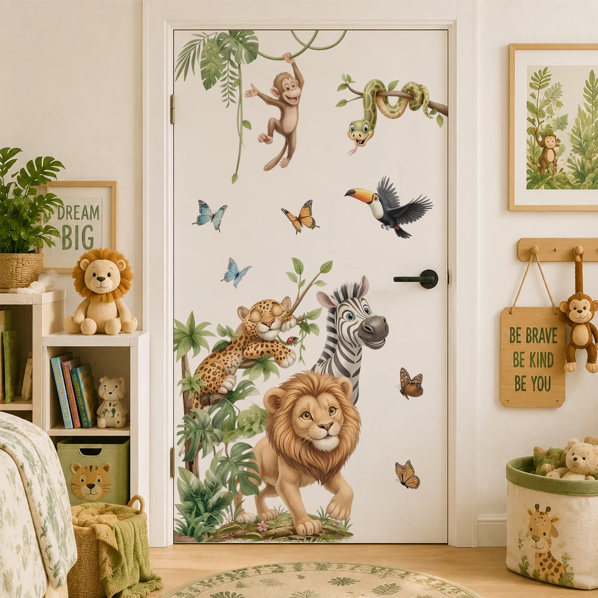 Cartoon Jungle Animal Wall Stickers Safari Lion Elephant Tiger Decal Removable PVC Nursery Mural Wallpaper Home Decor view 4