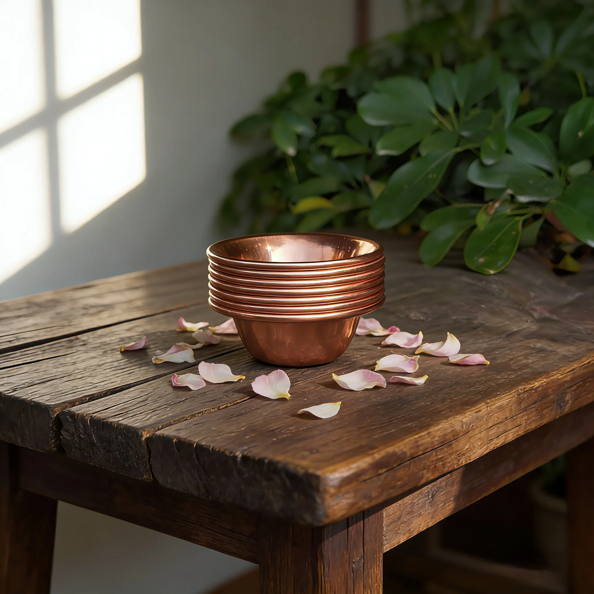 7PCS Set Minimalist Copper Decorative Bowls - Thin Lightweight Offering Cups for Altar Rituals & Home Ornaments
