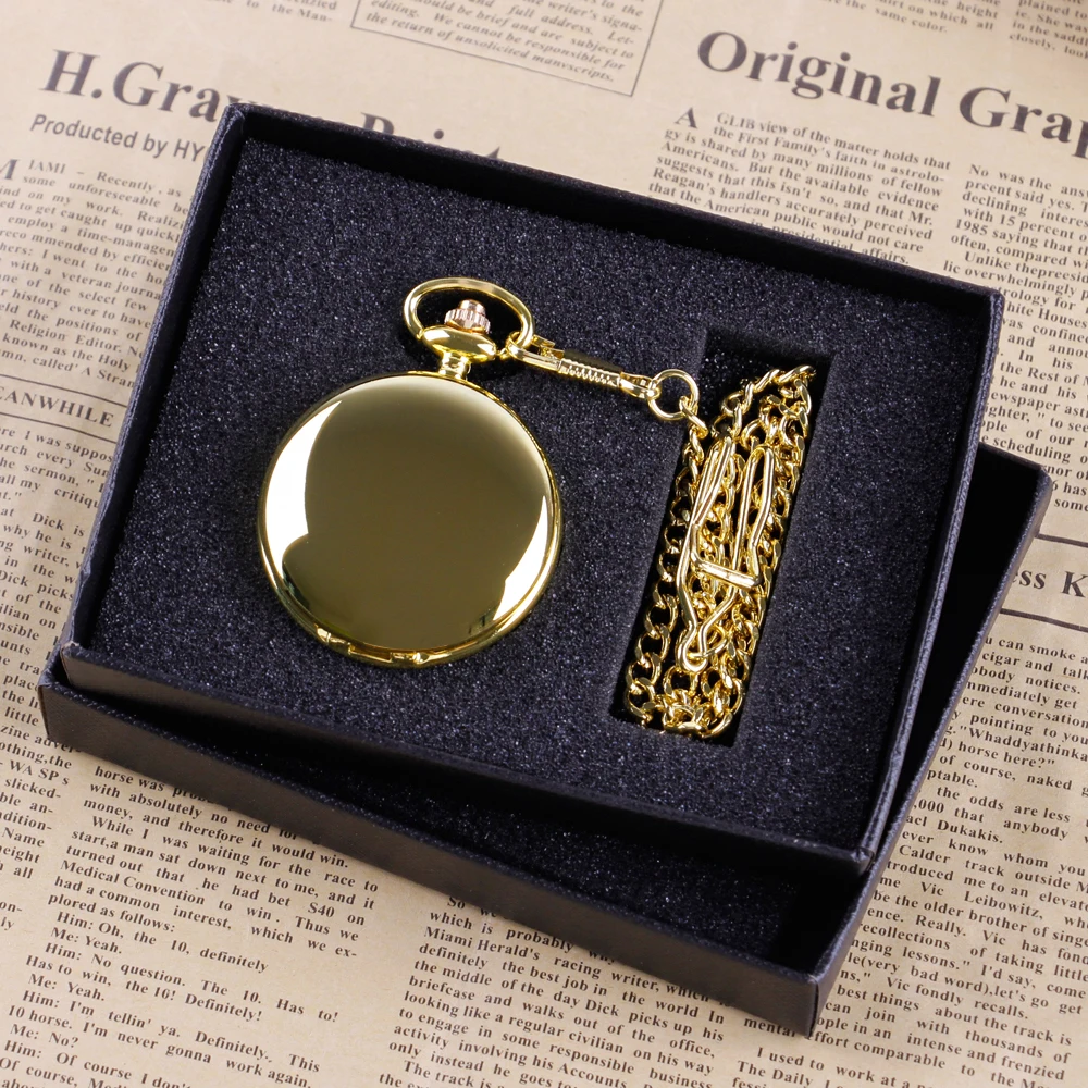 Luxury Gold Quartz Pocket Watch Gift Box Set For Family Fashion Casual Necklace Pendant Unisex Pocket&Fob Chain Watches with Box