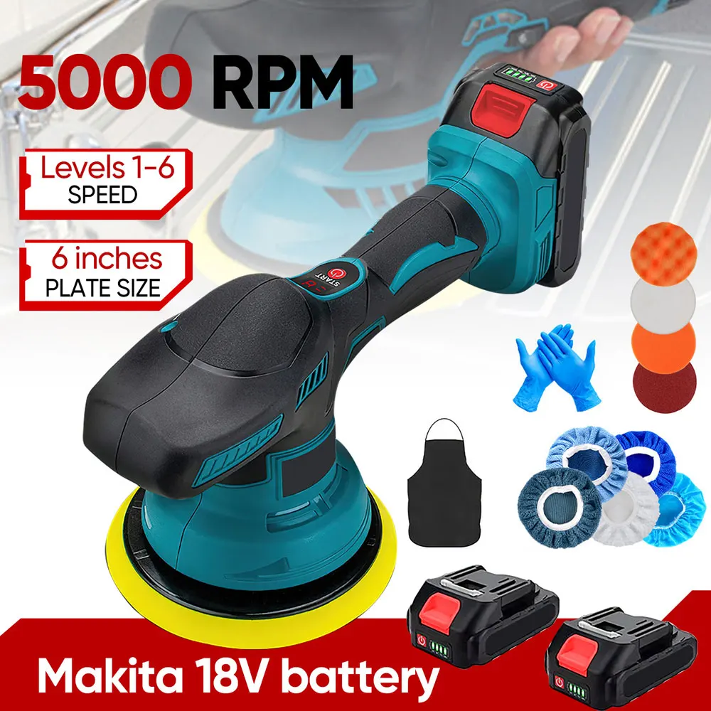Polisseuse de voiture sans fil, polisseuse électrique à 6 vitesses, 5000 tr/min, machine de polissage automatique pour batterie Makita 18V