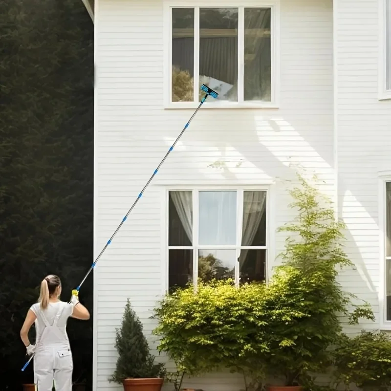 1 stks 2-in-1 Hoogbouw Glazenwasser Herbruikbare Zuigmond & Uitschuifbare Paal voor Glas Schrobben Roestvrij Stalen Rand - afbeelding 2