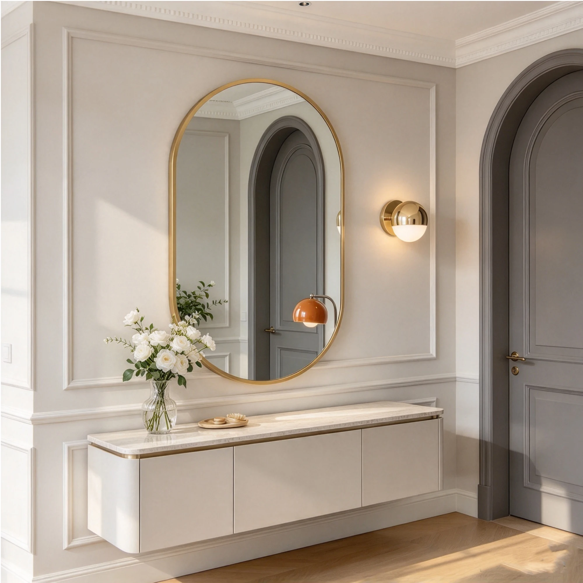 Anajqaqia, specchio da parete ovale 75x50 cm con cornice in alluminio dorato, specchio da bagno, specchio da toeletta, specchio per il trucco, ideale per soggiorno, camera da letto, bagno, cabina