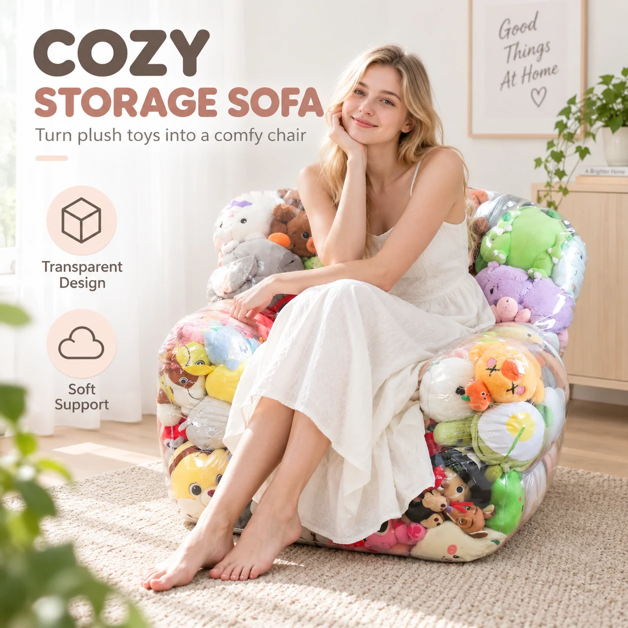 1PC Stuffed Animal Storage Chair Cover Transparent PVC Plush Toy Organizer Bean Bag Seat Cover Large Capacity Kids Room Furnitur view 3