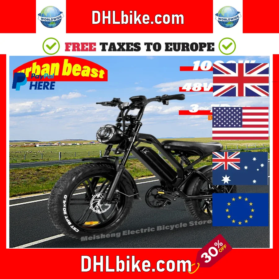 2025 Ebike V20 1000W Warehouse Price Mountain Electrically Bike Bicycle Electr Motorcycles Fat Tire Ebike Cheap Electric Bikes