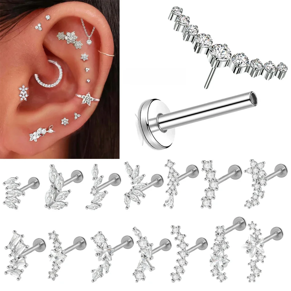1PC stal chirurgiczna bez gwintu markiza cyrkon Labret wargi Stud Cz chrząstka ucha Tragus Helix kolczyki Daith Piercing biżuteria do ciała — zdjęcie 2