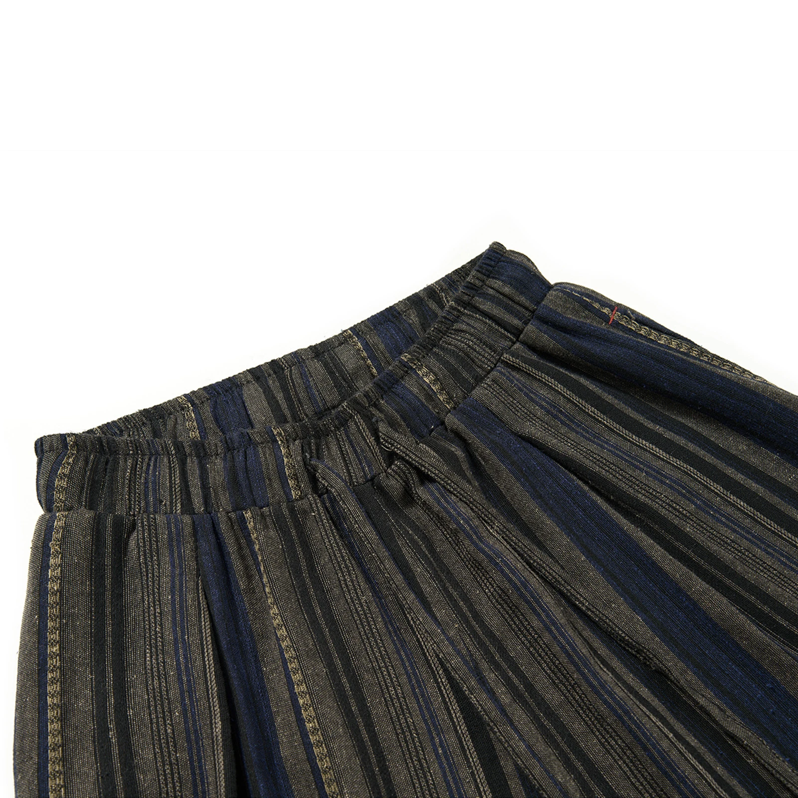 Men's Vintage Wide Leg Pants Loose Fit Striped Trousers Unisex Casual Elastic Waist Cotton Linen Cropped Pants Retro Streetwear