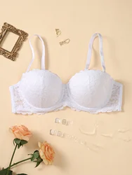 Women's sexy lace bra thin half cup straps removable backless strapless bra with underwire push-up support underwear