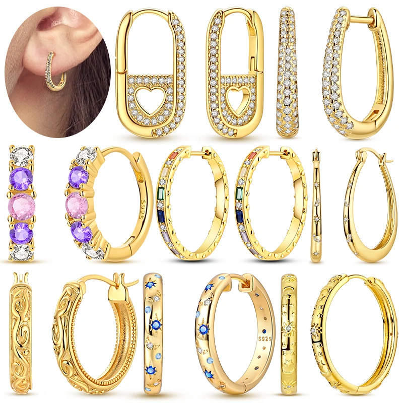 Hot 925 Sterling Silver Earrings Golden Round Circle Hoop Earrings For Woman Female Fashion Wedding Engagement Jewelry Wholesale