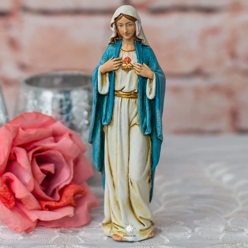 

9.5cmH Sacred Heart of Mary Statue Figurine with Shining Blue DressOur Lady of Grace Decorative Resin Figurine Catholic Gifts