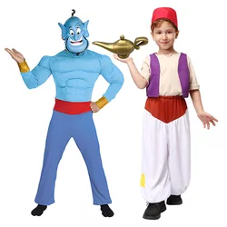 Boys Ababwa Prince Aladdin Costume Kids Fairy Tale Suit With Genie Lamp Toddler Street Rat Halloween Cosplay Child Genie Costume