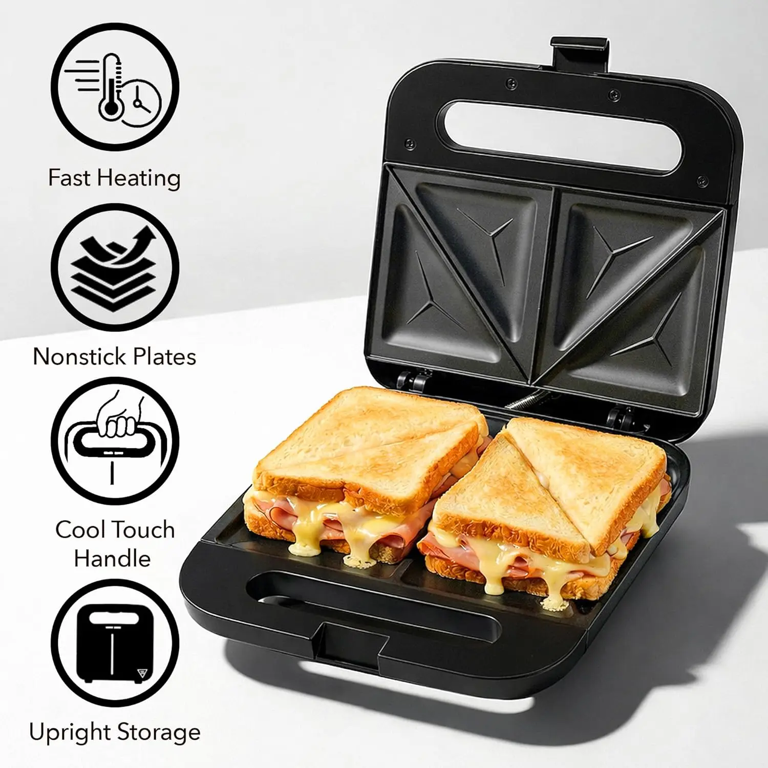 Sandwichera eléctrica 2 en 1, prensa para panini con calentamiento de doble cara, placas antiadherentes, luces indicadoras, mango de tacto frío, fácil de limpiar y guardar