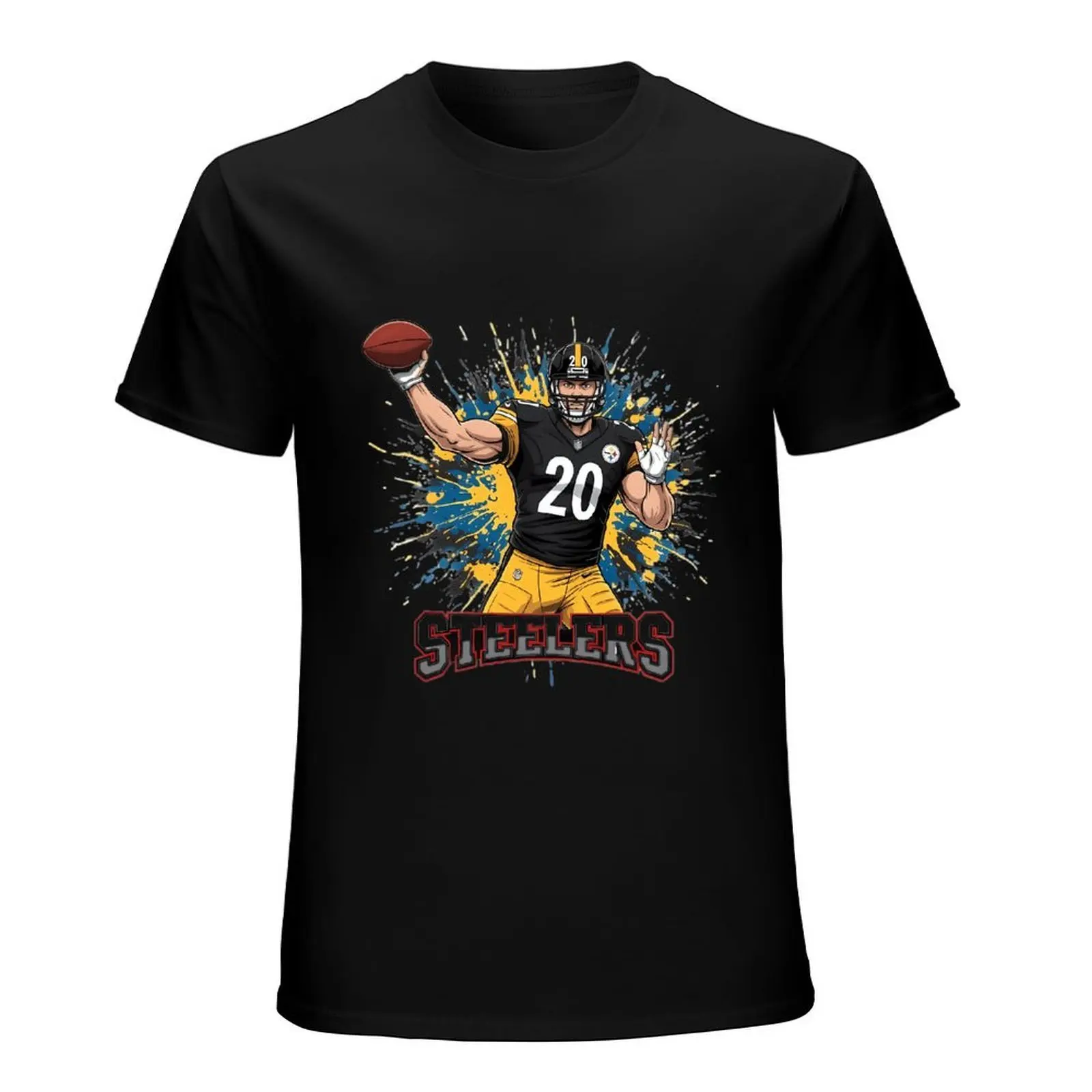 Pittsburgh Steelers No.20 Rugby Player Graffiti Splash Print Casual Streetwear Short Sleeve Tshirt