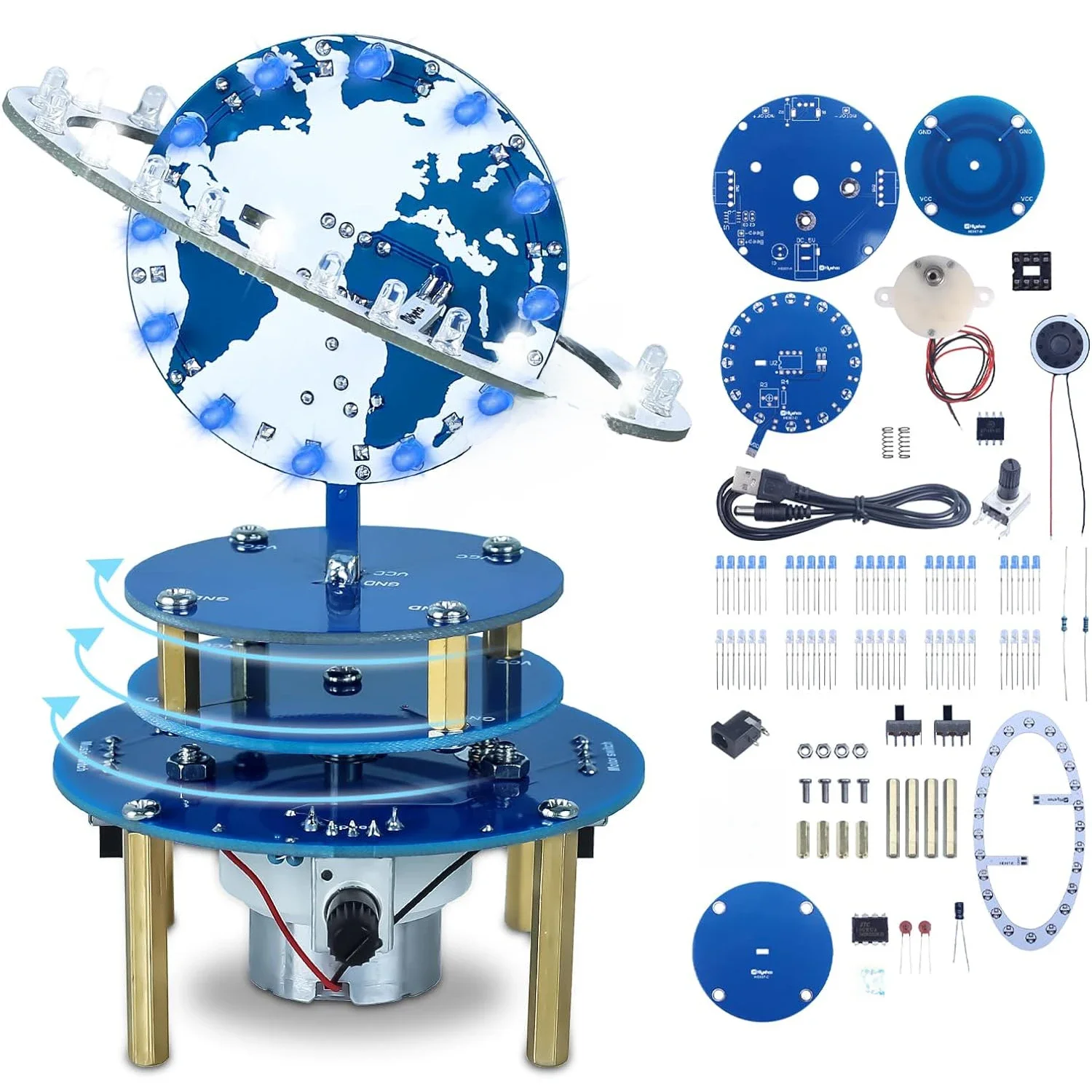 Zestaw do ćwiczeń w zakresie lutowania DIY DIY Globe Planetary Motion Music Kit Obrotowy model wszechświata Regulacja jasności dla STEM Learn — zdjęcie produktu 7