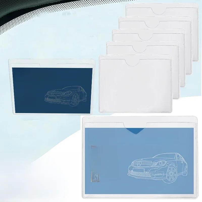 Porte-carte Transparent pour pare-brise de voiture, ensemble d'étiquettes de stationnement, Film de protection adhésif Portable, porte-carte d'identification