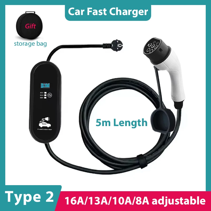 Single Phase 3.5kw Type2 16A 5m Cable Adjustable Charging Current with Touch Screen