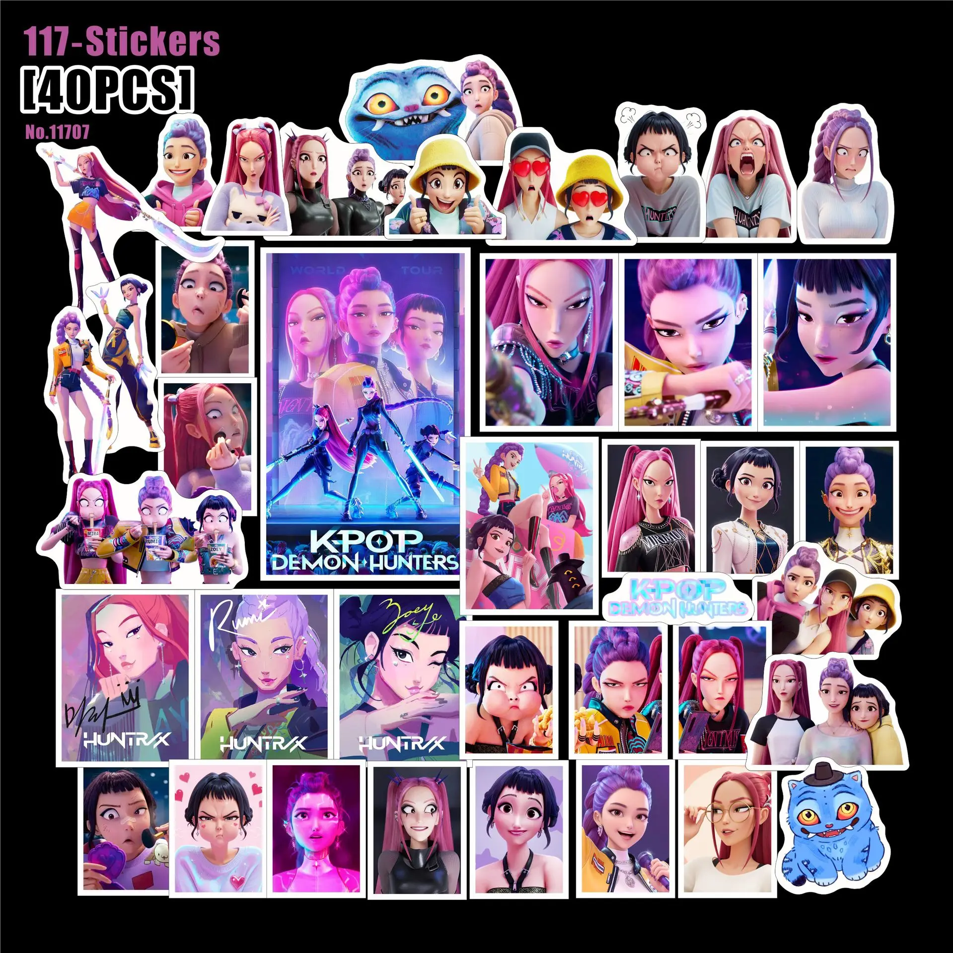 

40 листов набора наклеек KPOP Demon Hunter, водонепроницаемые виниловые наклейки Cute Demon Hunter Girl & Shaka Boy Band, коллекция Blue Cat