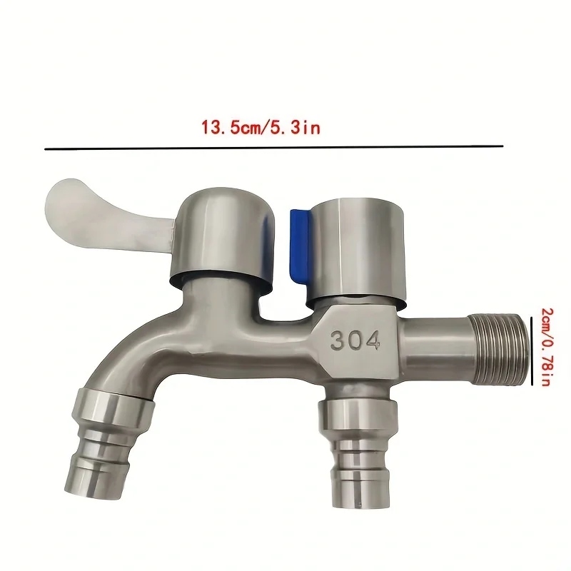 1pc Stainless Steel Faucet, Washing Machine Special One-in-two-out Dual-use Faucet, International 4-point (G1/2) Interface, Hous