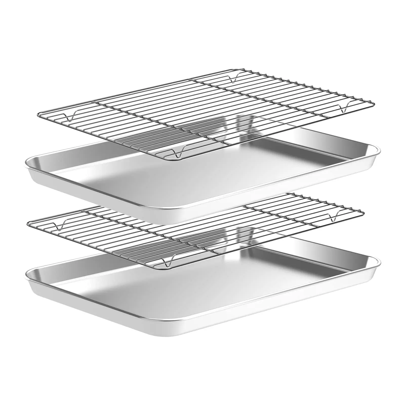 2 Pack Stainless Steel Baking Sheet Set with Cooling Racks Non-Toxic Heavy Duty Easy Clean Cookie Pan Tray for Toaster Oven 16x12x1 Inches