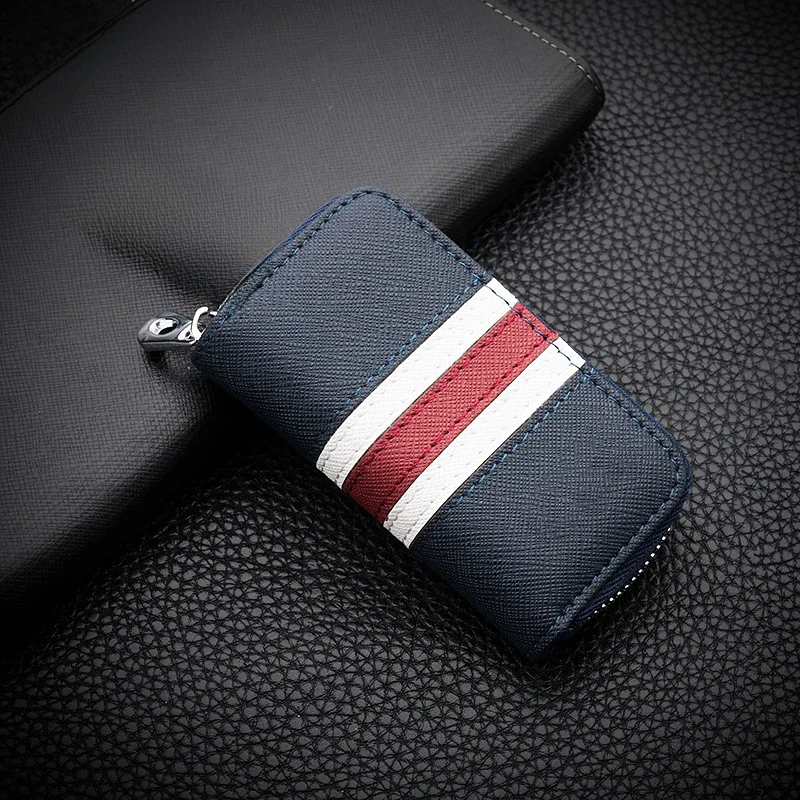 Modne kolorowe paski Skórzana torba na klucze Uniwersalne etui na klucze do samochodu Brelok do kluczy Mężczyźni Kobiety Portfel na klucze Mini torebka na zamek błyskawiczny Uchwyt na klucze — zdjęcie 2