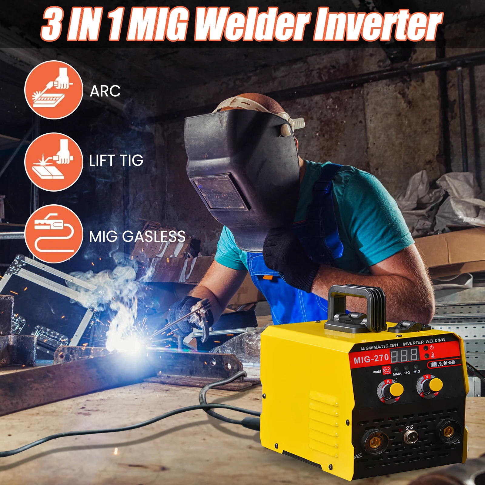 Saldatrice Inverter 3in1 MMA MIG TIG con Display Digitale LED, Macchina Portatile per Saldatura a Elettrodo per Casa, Fai-da-te, Riparazioni Auto e Lavorazione Metalli