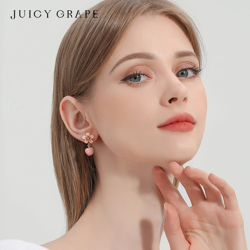 JUICY GRAPE French Light Luxury Water Peach Earrings for Women  with 18K Gold Plated 925 Silver Pin  Fashionable Jewelry Trendy