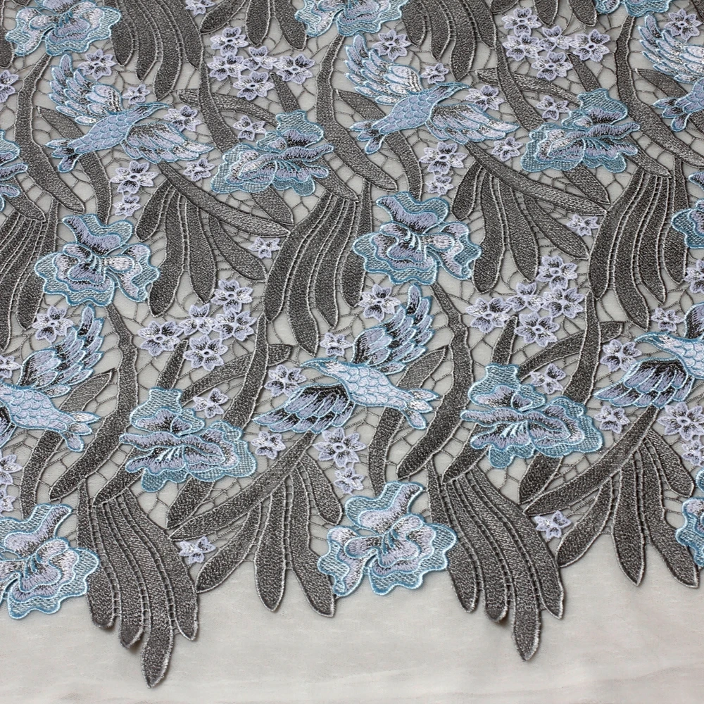 

Кружевная ткань La Belleza сине-серого цвета с тяжелой вышивкой, 1 ярд, ширина 51 дюйм, качественная кружевная ткань для проектов DIY.