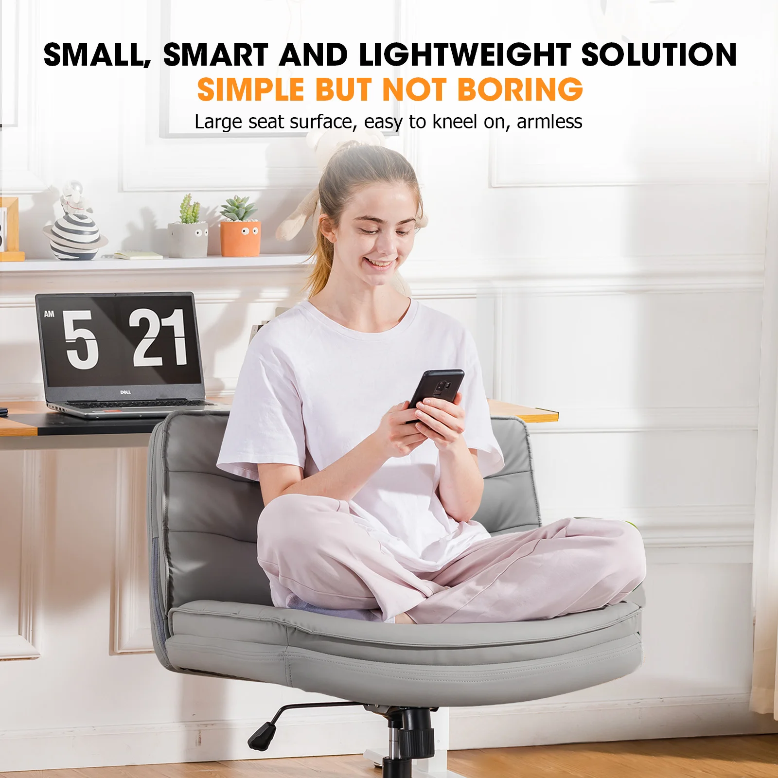 كرسي متقاطع بعجلات، كرسي مكتب PU مع مقعد كبير، دعم خلفي وارتفاع قابل للتعديل للاستخدام المنزلي