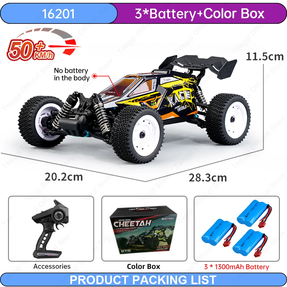 16101 1/16 Hochgeschwindigkeits-RC-Driftauto mit LED-Lichtern, 50 km/h, 4WD; 16102 RC-Geländewagen; 16201 Bürstenmotor-Monstertruck Spielzeug Geschenke