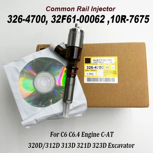 Inyector Common Rail 326 10R7675 para excavadora C6 C6.4, C-AT de motor 320D/312D 313D 321D 323D, 4700-3264700 32F61-00062 10R-7675