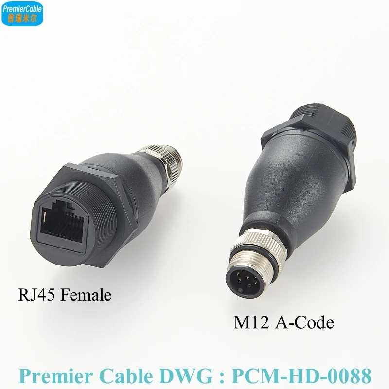 RJ45 to M12 A Code 8Pin Panel Mount Feedthrough Adapter IP67 Shield M12 to RJ45 Cat6 Ethernet Network Socket Circular Connector