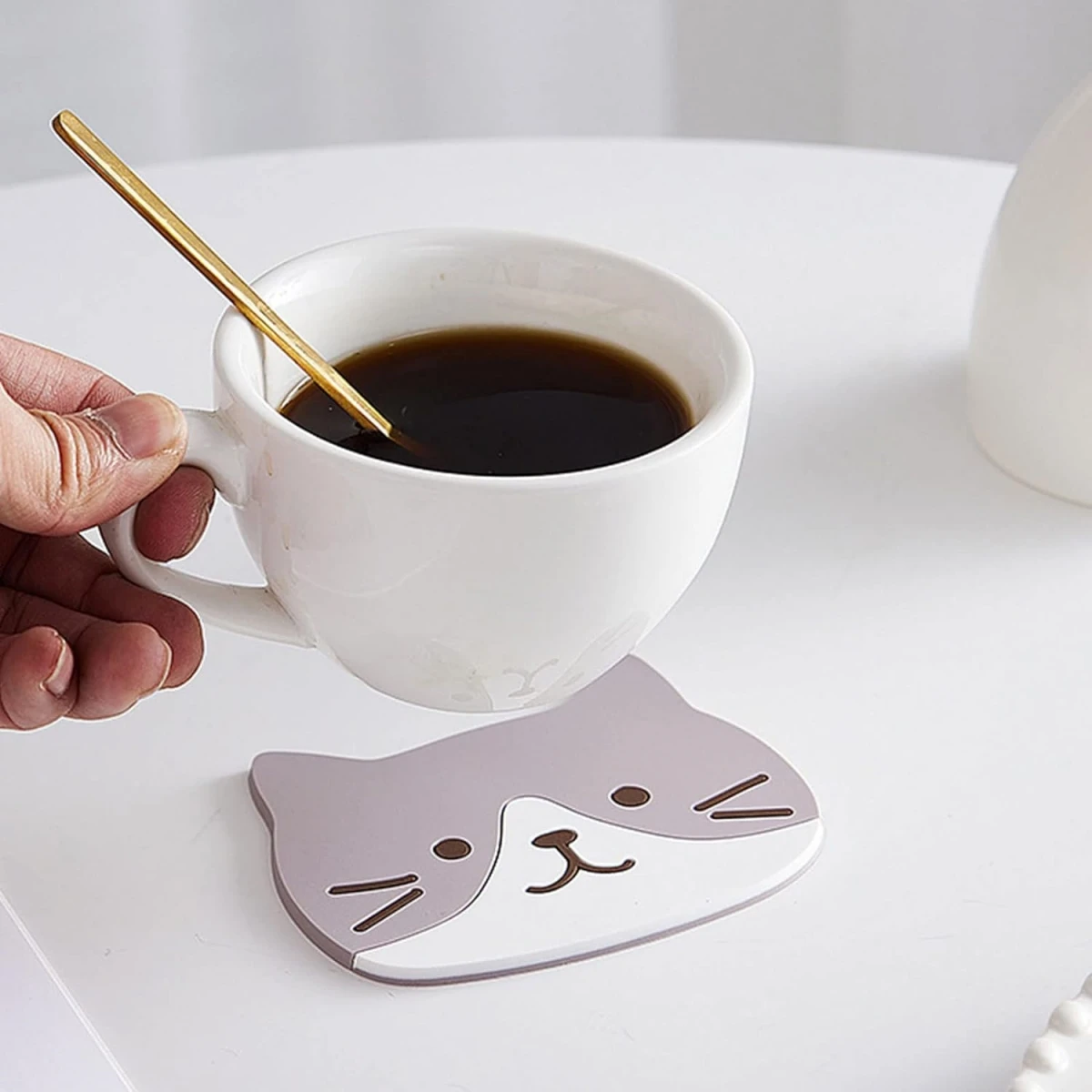 5 PCS Cute Cat Cup Coasters, Reusable Silicone Drink Coasters Non Slip, Washable Heat Resistant Glass Cup Rubber Pad Mat Novelty