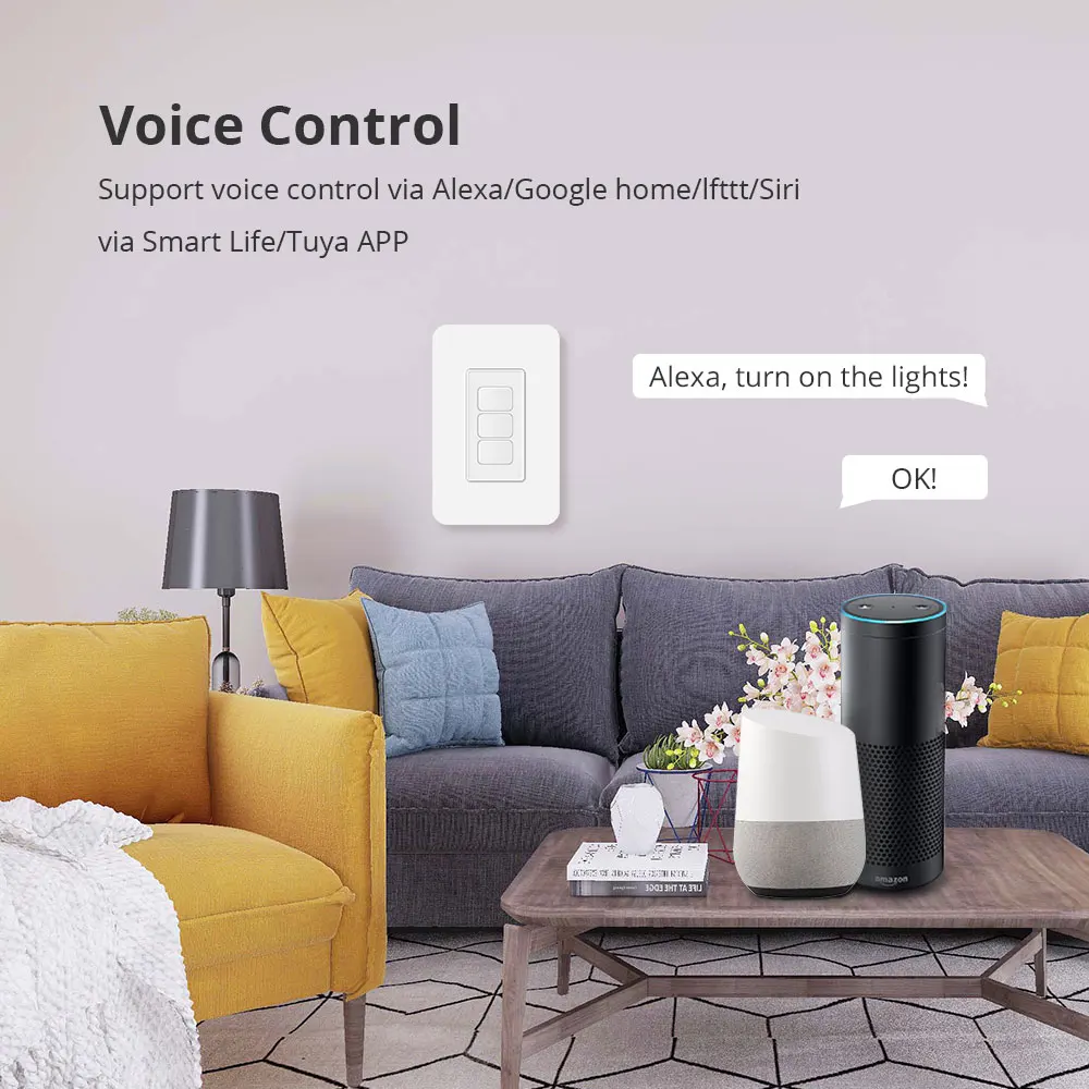 Zemismart Tuya Zigbee Interruttore della luce da parete NO Interruttore neutro Tipo US AU Interruttori fissi Alexa Google Home Control