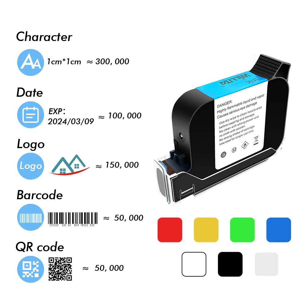 Imagem -03 - Cartucho de Tinta Willita b Level Secagem Rápida Importação Original para Impressoras Jato de Tinta Portáteis Branco Amarelo Preto Vermelho Azul Verde 127 mm