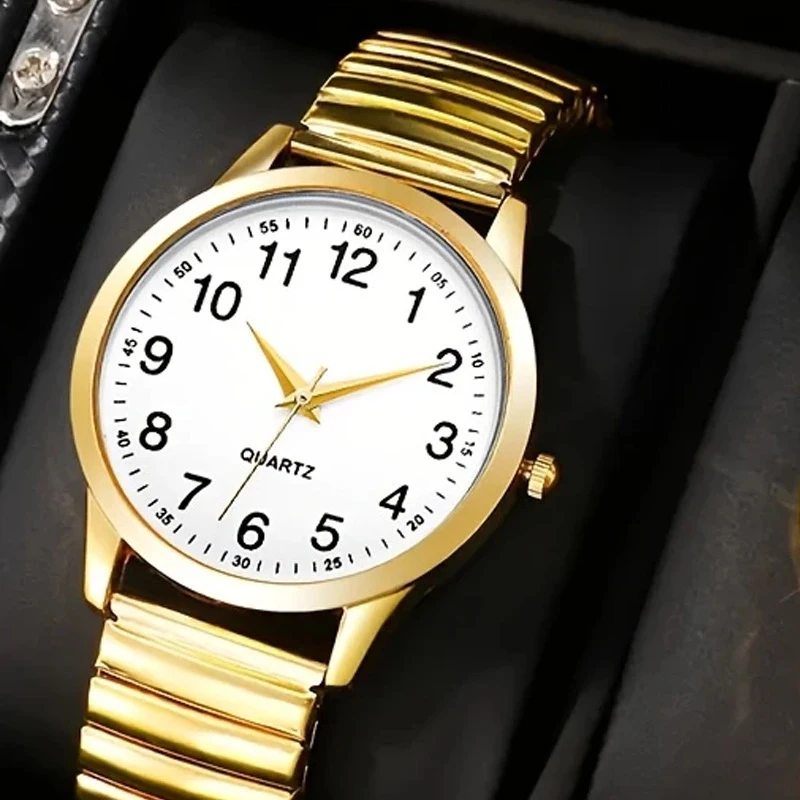 3-Piece Women's Gift Watch Set, Light Luxury and Exquisite Small Round Dial, Trendy Casual Quartz Wristwatch, Elastic Strap, Suitable for Daily Wear, Festivals, Parties and Other Occasions