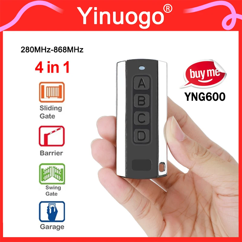 

YNG600 280MHz-868MHz Multi-Frequency Garage Door Remote Control Command Duplicator 4 in 1 Electric Gate Opener Hand Transmitter