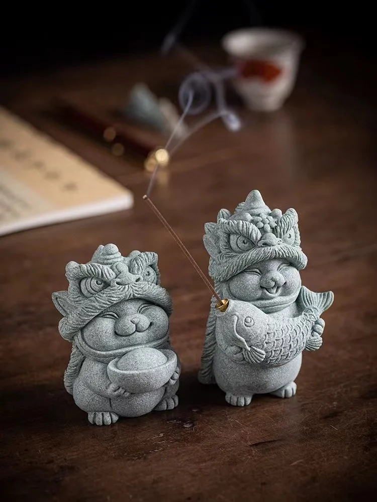 Fortune Cat Mascot Gypsum Desktop Decoration Silicone Mold Oriental Lion Silicone Candle Mold Concrete Tea Pet Silicone Mold