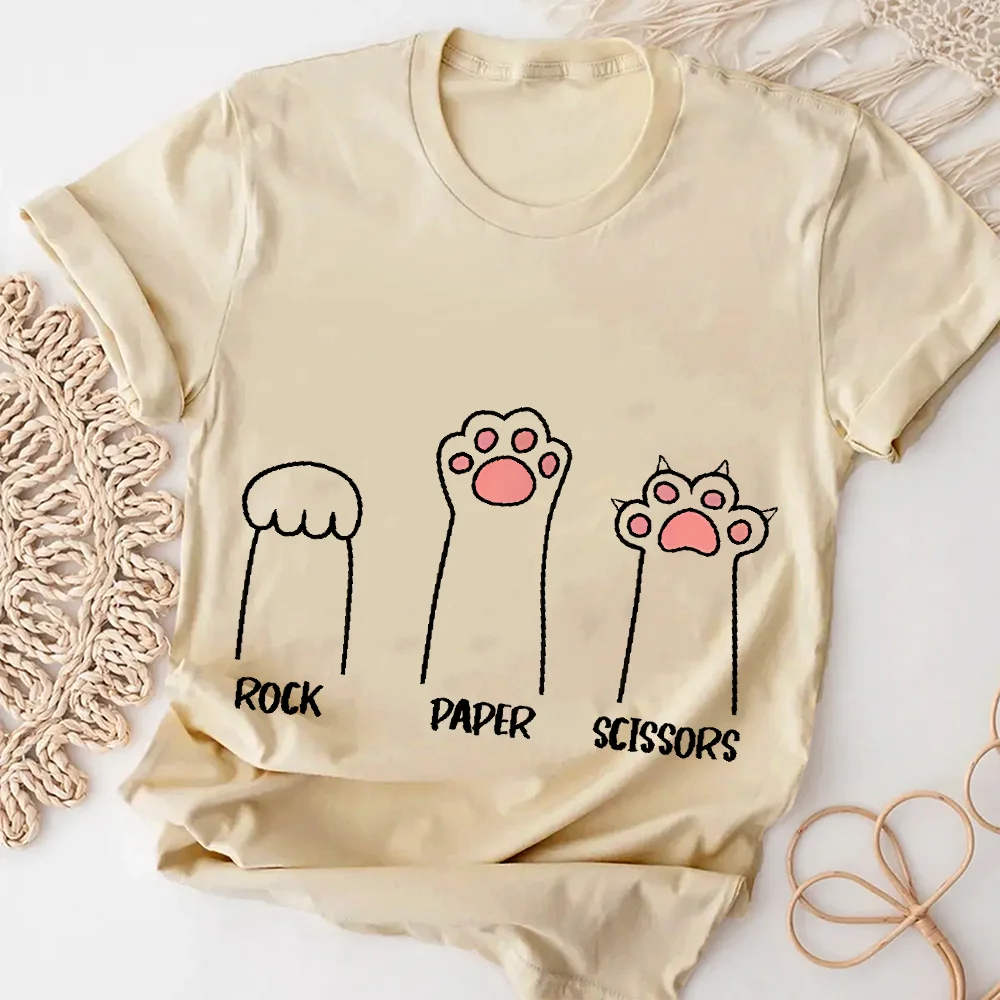 

Rock Paper Scissors T-Shirt Casual Crewneck Tops Summer Cotton Loose T Shirt Coupl FunnyCat Print Clothes Women Fashion Oversize
