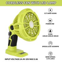 Cordless Portable Fans with 300LM LED Light Suitable for Ryobi 18V Battery,for Hom、 Outdoor、Camping、Picnic and Job Site