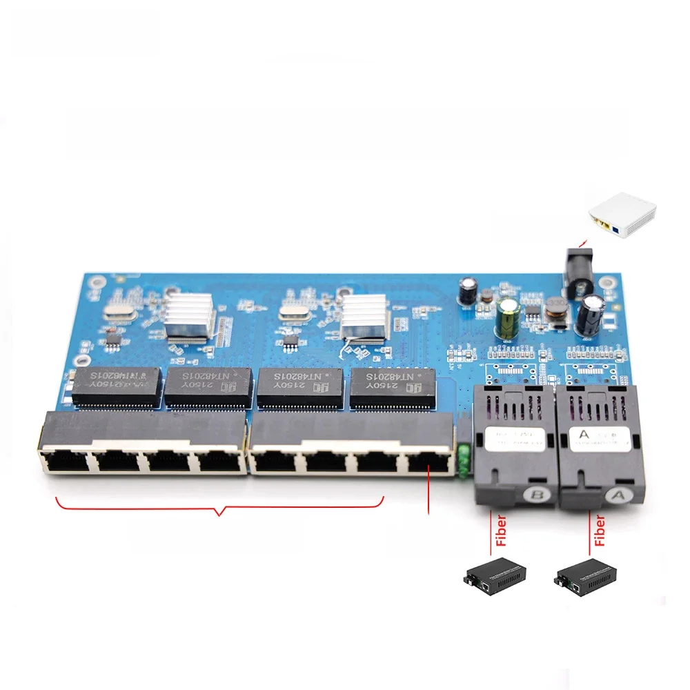 100/1000M odwrotny przełącznik światłowodowy POE Ethernet 20km 2F8E Gigabit PCBA placa metro optyczna płyta konwertera mediów wyjście 12V 1310/1550nm — zdjęcie produktu 7