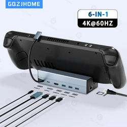 Steam Deck Dock 6 in 1 Steam Deck Rog Ally Docking Station Stand  3*USB 3.0 HDTV 4K@60Hz Gigabit Ethernet PD 100W Hub