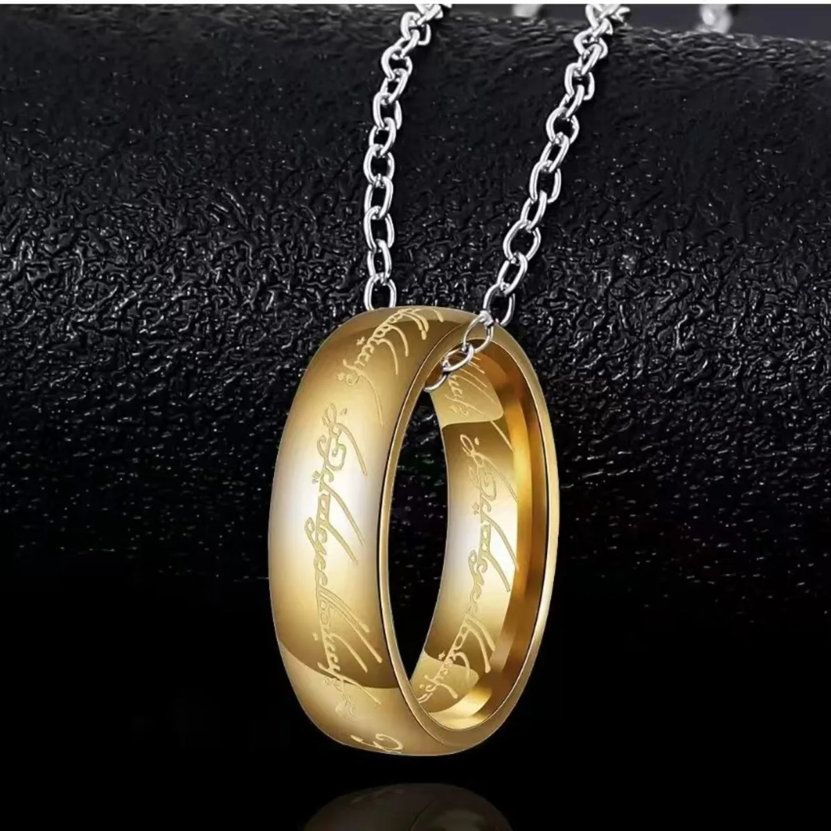 Engraved Gold Plated Stainless Steel The Ring Pendant Necklace One pc Ring Necklace for Men Women Girls Teens