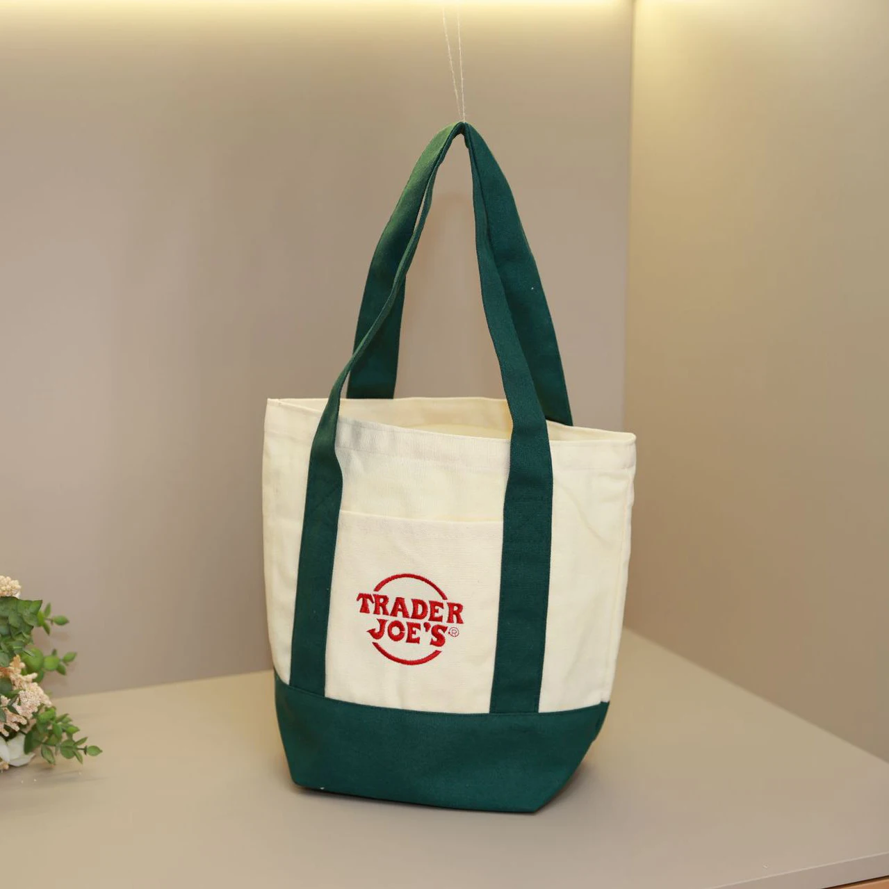 Trader Joe's Mini Canvas Tote Bag Color Block Handbag Portable Lunch Bag Casual Shopping Bag Women Cute Small Handheld Purse Reusable Grocery Storage Bags view 5