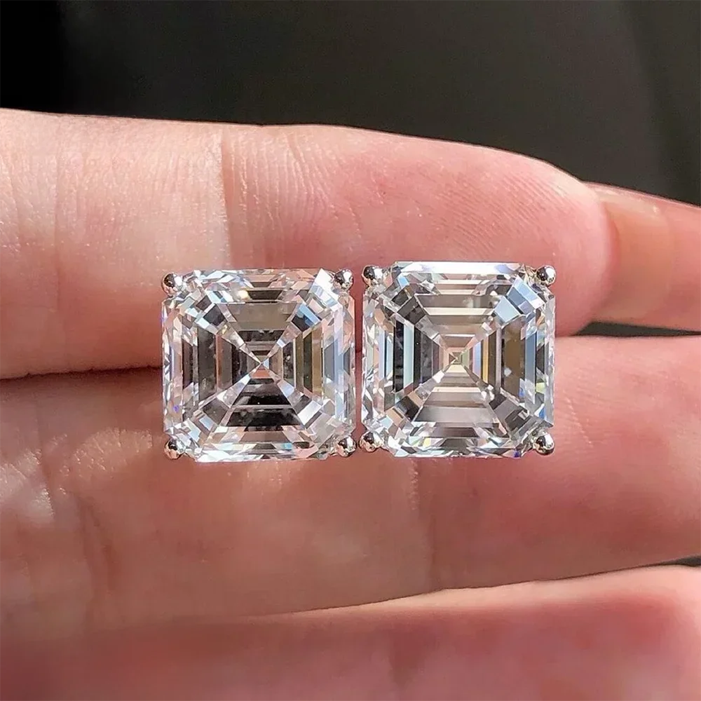 Kolczyki sztyfty z moissanitem o szlifie Asscher 1/2/3CT z certyfikatem, kwadratowe kolczyki solitaire z laboratoryjnym diamentem dla kobiet, biżuteria ze srebra próby 925 — zdjęcie 2