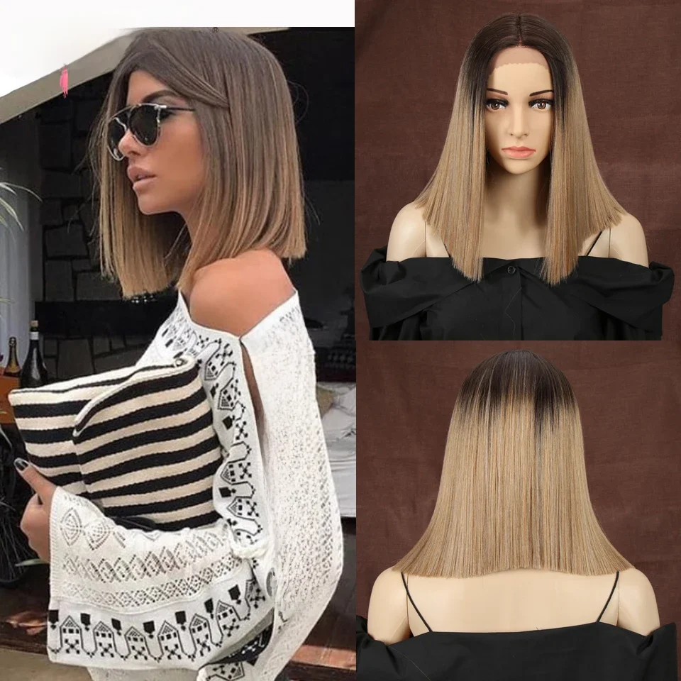 Magie Synthetische Spitze Perücke Gerade Haar Perücken 14 Inch Bob Perücke Ombre Blau Perücken Für