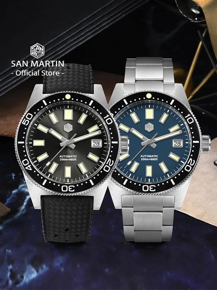 San Martin 62mas Diver Watch 39mm Classic NH35 Men Automatic Mechanical Watches Sapphire Waterproof 200m  SLN C3 Luminous SN0007