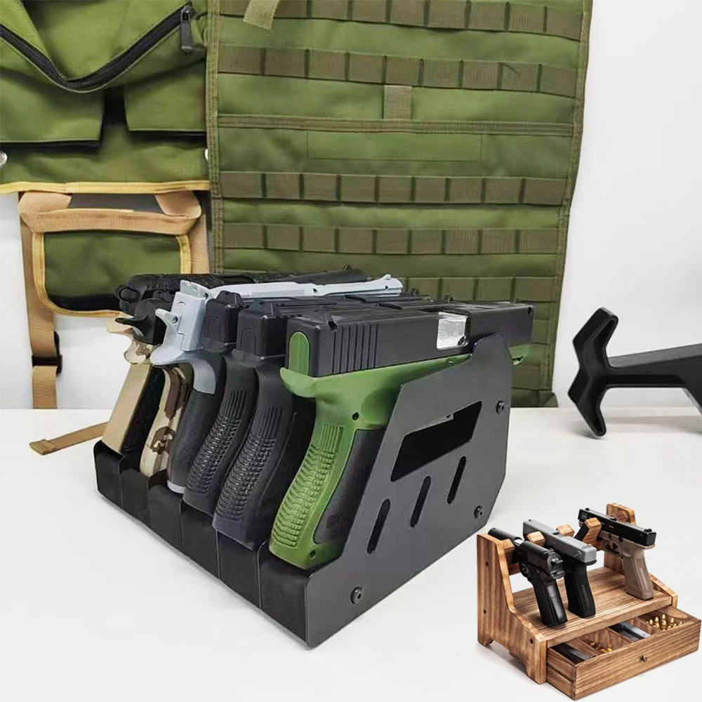

Tactical Gun Rack Home Multi-grid Toy Pistol Storage Box EVA Wooden Drawers Desktop Convenient Pistol display Stand for Shooting