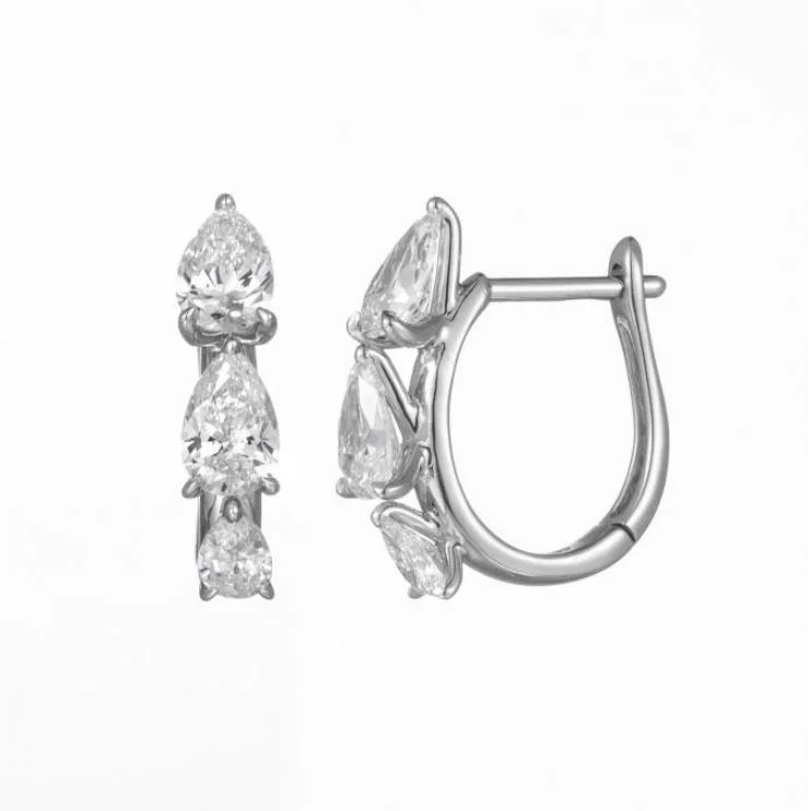 10K 0.14g Pear brilliant cut three stone huggie hoop earrings Lab Grown Diamond CVD 0.99ct-6pcs NGTC Certified  Wholesale